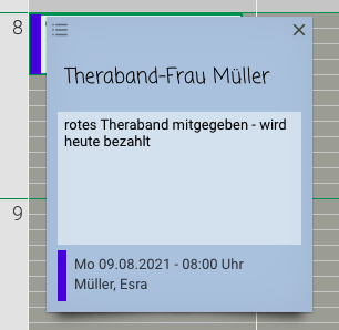 Screenshot Frontoffice Haftnotiz Termin