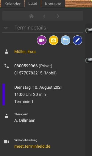 Screenshot Frontoffice Termine Videobehandlung Termindetails