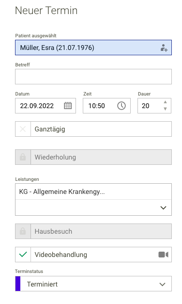 Termin Videobehandlung planen