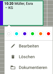 Screenshot Frontoffice Termine bearbeiten löschen dokumentieren
