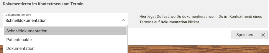 Screenshot Frontoffice Termine Dokumentation Menü