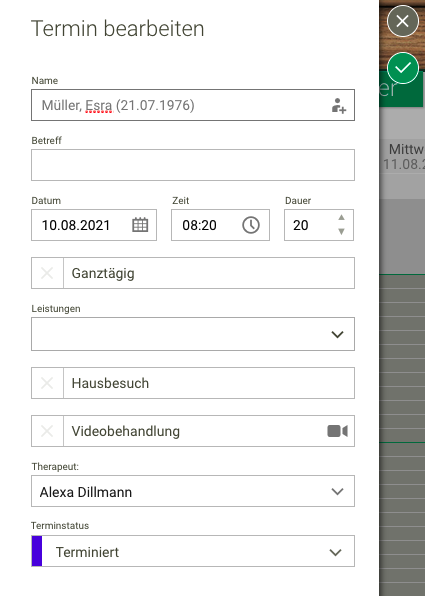 Screenshot Frontoffice Termine Termin bearbeiten