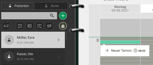 Screenshot Frontoffice Termine Tip and Tap
