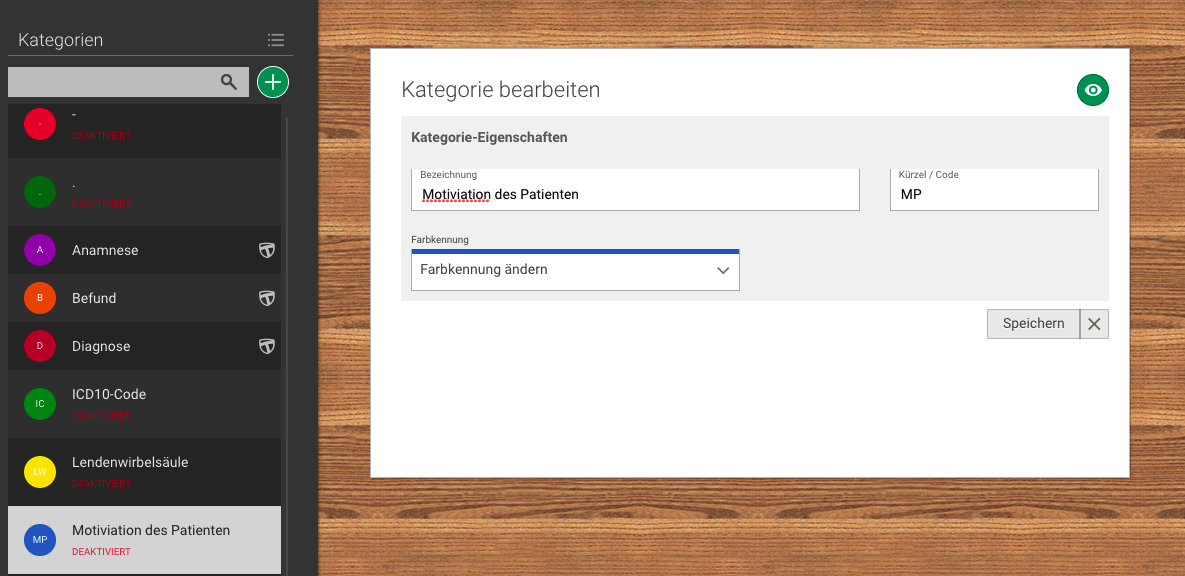 Screenshot Menü Dokumentation Kategorie deaktivieren