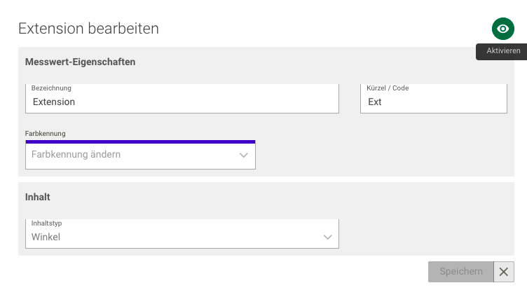 Screenshot Menü Dokumentation Messwert aktivieren