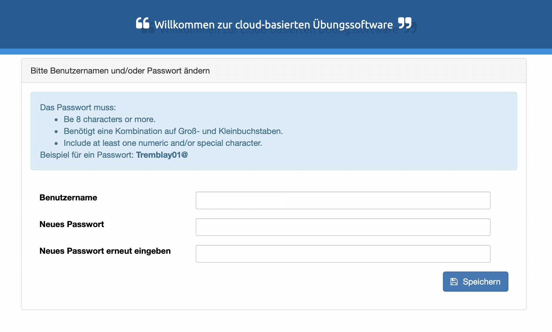 Screenshot Menü Erweiterungen PhysioTec E-Mail-Passwort