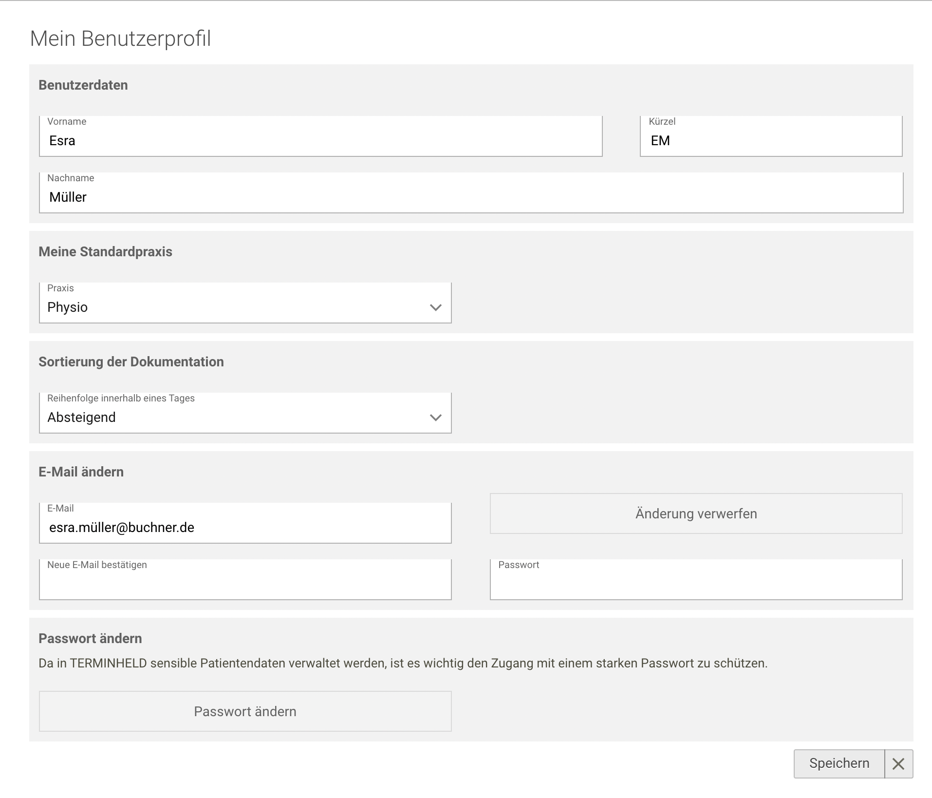 Screenshot Menü Benutzerprofil