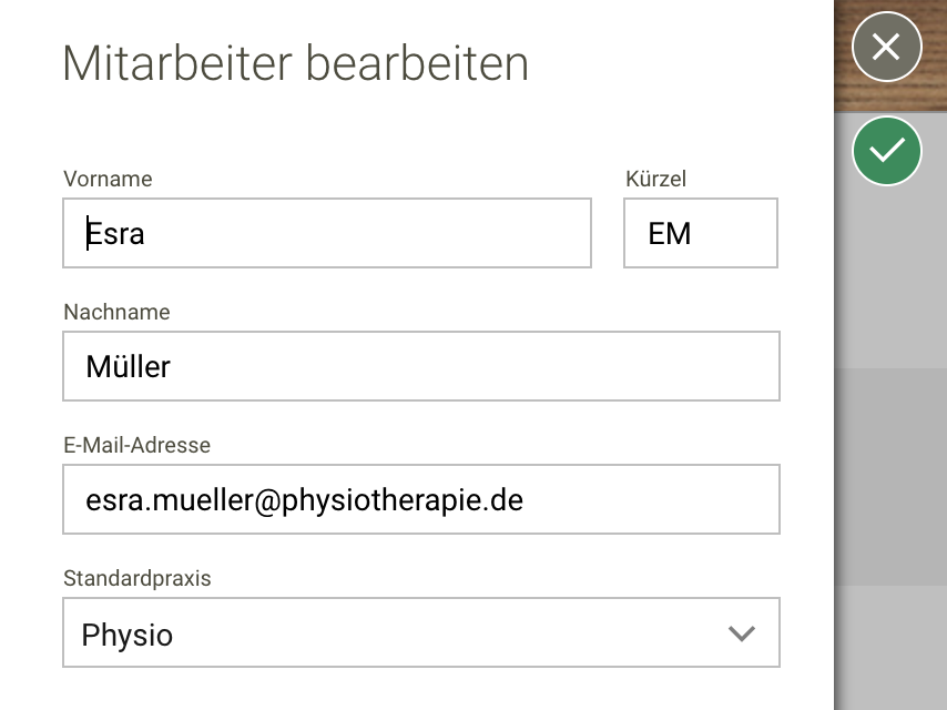 Screenshot Menü Mitarbeiterverwaltung Maske Mitarbeiter bearbeiten