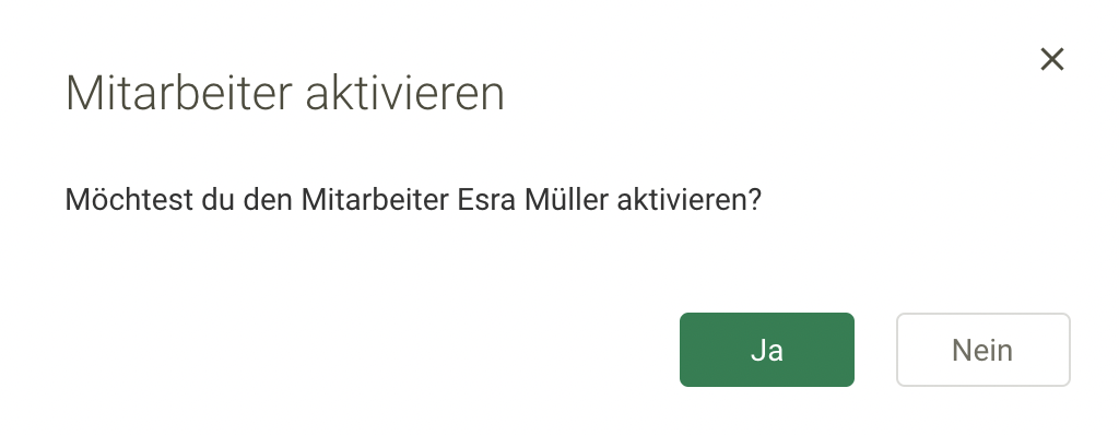 Screenshot Menü Mitarbeiterverwaltung Mitarbeiter-Aktivierung bestätigen