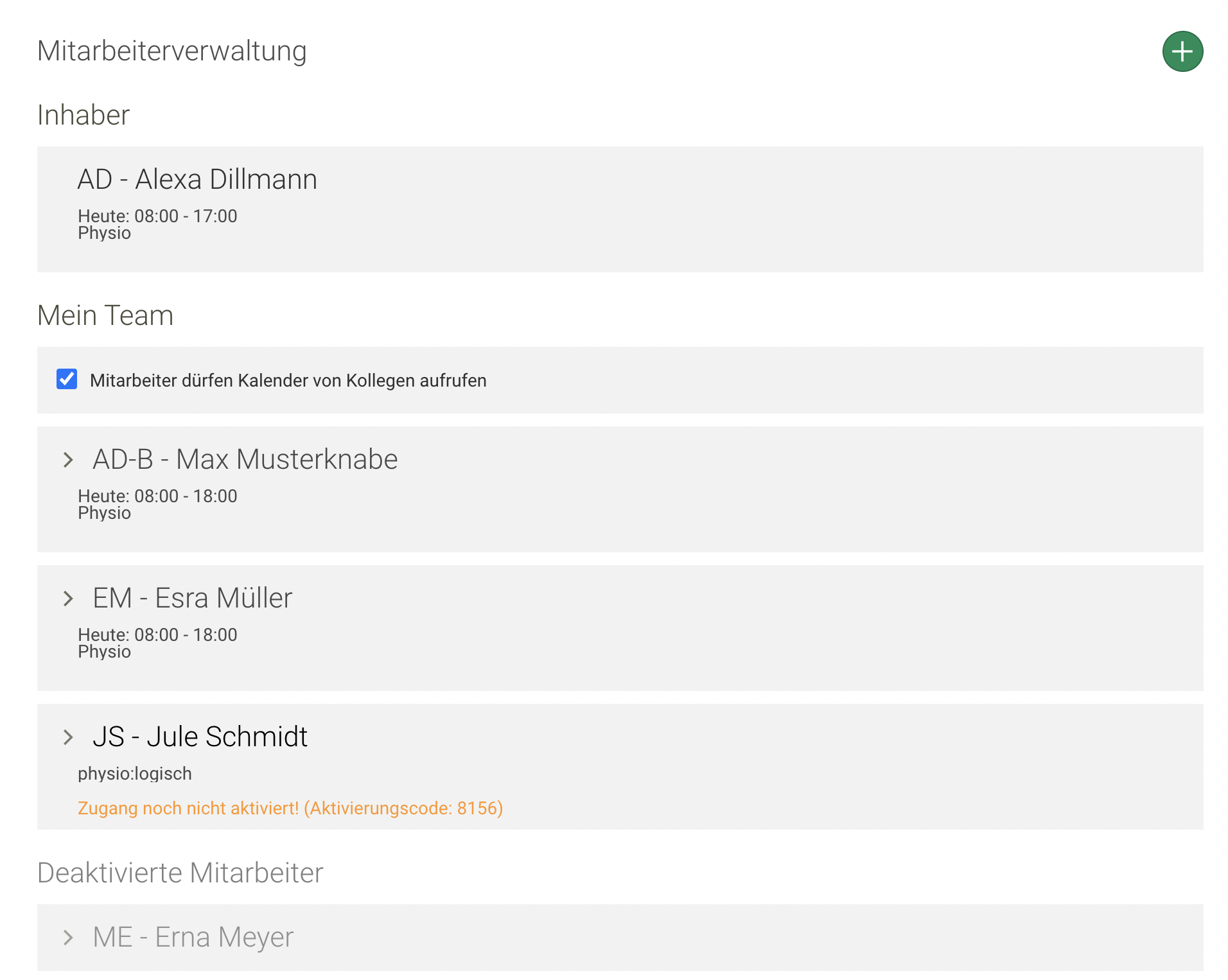 Screenshot Menü Mitarbeiterverwaltung Übersicht