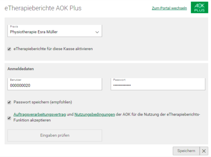 Screenshot Menü Praxisverwaltung eTherapieberichte einrichten