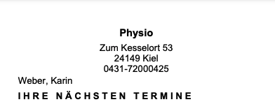 Screenshot Menü Praxisverwaltung Praxisdaten Terminzettel