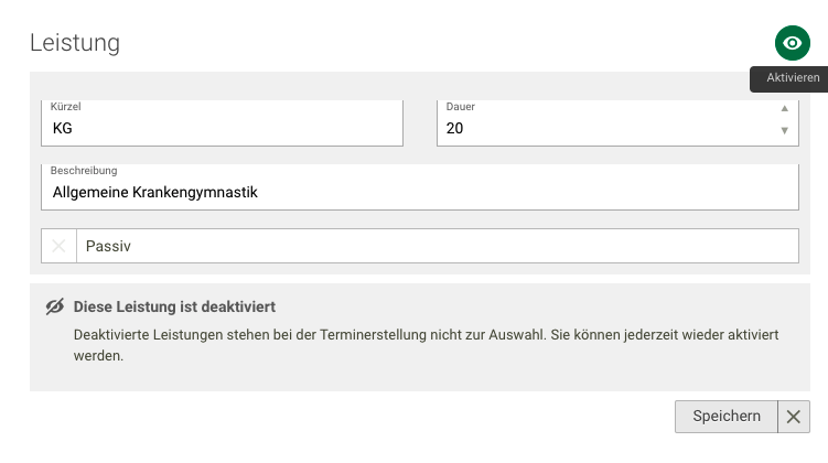 Screenshot Menü Terminplanung Leistung aktivieren