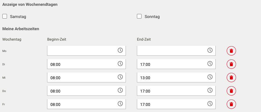 Screenshot Menü Terminplanung meine Arbeitszeiten