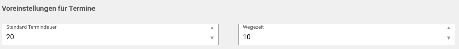 Screenshot Menü Terminplanung Voreinstellung für Termine