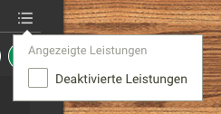 Screenshot Menü Terminplanung Menü deaktivierte Leistungen
